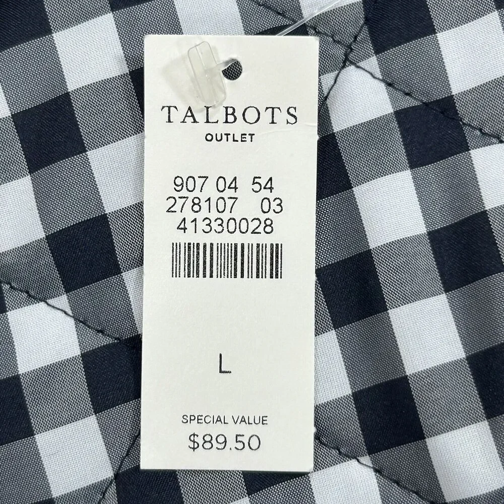 Talbots Vest Women’s L Black White Gingham Plaid Quilted Puffer Western Preppy - Picture 10 of 12